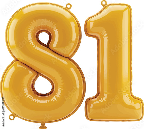 Golden Number 81 Balloons Floating Transparent Background, Celebration
