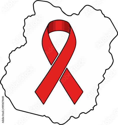 Red ribbon over irregular shape