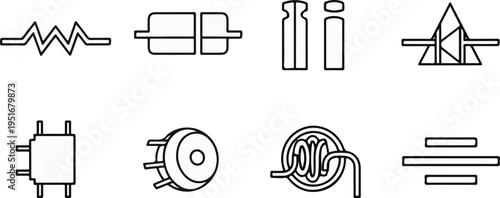 Schematic symbols for electronic components resistor, capacitor, diode, transistor