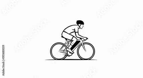 Athletic cyclist in helmet on bicycle, minimalist sketch