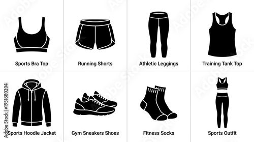 Athletic Wear Icons Vector – Sportswear, Sneakers, Socks, Fitness Outfit Graphic
