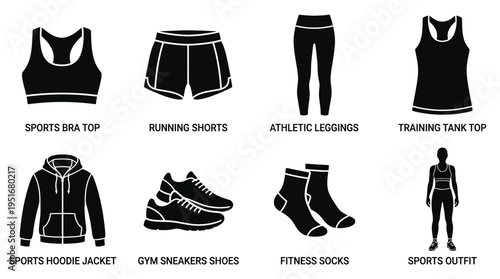 Athletic Wear Icons Vector – Sportswear, Sneakers, Socks, Fitness Outfit Graphic