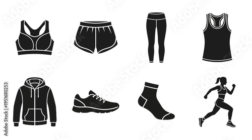 Athletic Wear Icons Vector – Sportswear, Sneakers, Socks, Fitness Outfit Graphic