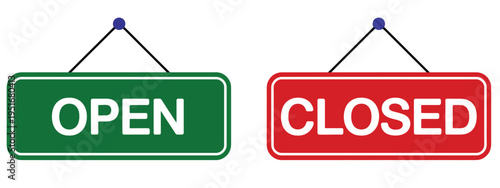 Open and Closed Vector Sign Set Store Status Icons