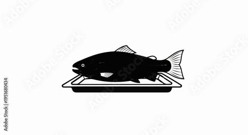 Black silhouette of a whole fish on a platter