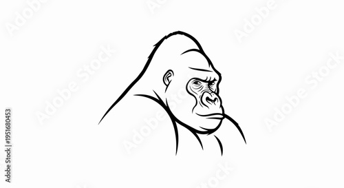 Stylized black and white sketch of a thoughtful gorilla's face