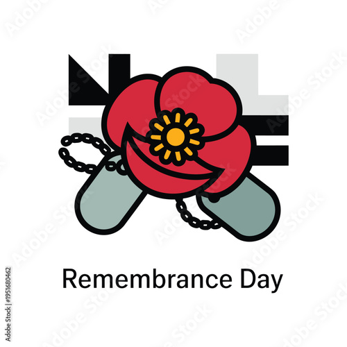 A red poppy with dog tags on Remembrance Day