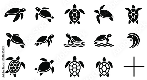 Collection of various turtle icons on a white background
