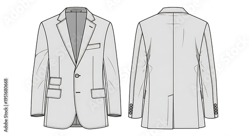 Elegant Blazer Design - Front and Back View Illustration.