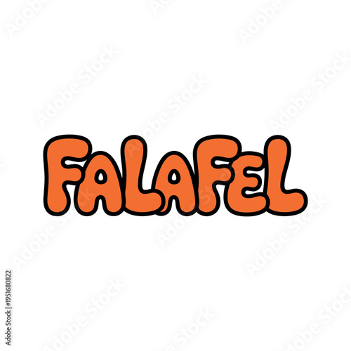 A vibrant orange cartoon falafel logo on a white background