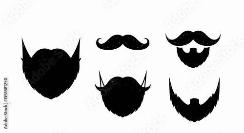 Five diverse black silhouette beard and mustache styles