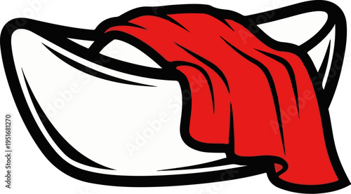 Stylized white bowl with a red flowing fabric