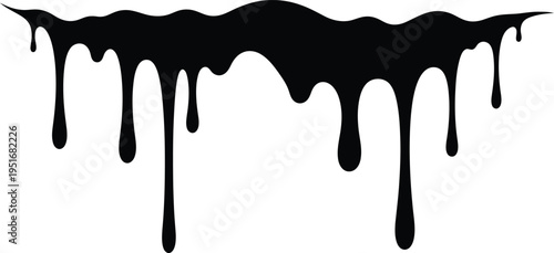 Black dripping paint or liquid graphic element with wavy top and falling drops