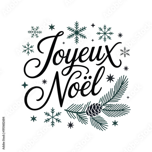 A festive holiday graphic with the French phrase for Merry Christmas