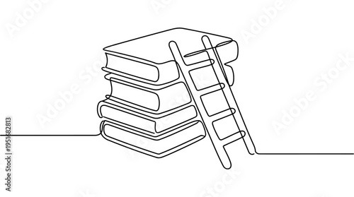 Stack of Books Becoming Ladder Continuous Single Line Minimalist Education Lifts Line Art Illustration