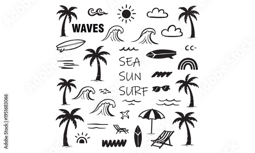 Camping and Adventure Wilderness Hiking Outdoor Activity Vector Icons Set