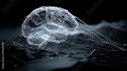 Abstract Neural Network Brain Visualization: Artificial Intelligence and Connectivity Concept Depicted in 3D Rendering