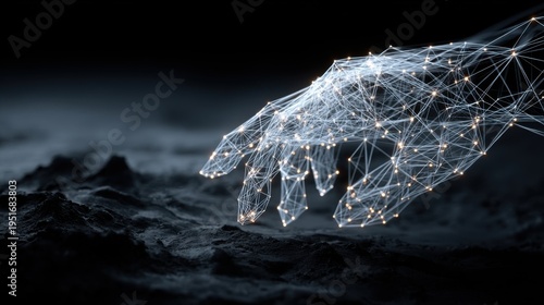 Abstract Digital Hand Reaching Out: High-Tech Connection, Artificial Intelligence Concept with Futuristic Design