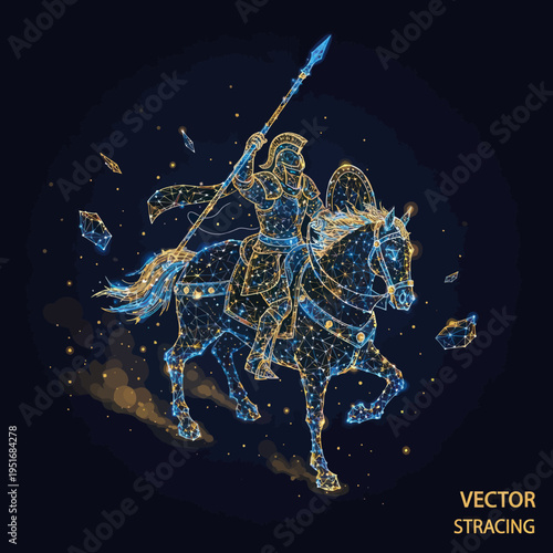 Glowing Knight Riding Horse in Space.