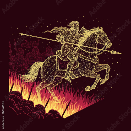 Knight on Horseback with Spear Illustration.