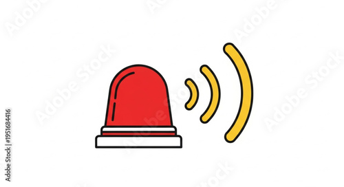 Red flashing emergency warning light with sound waves.