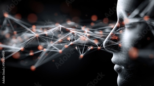 Abstract Human Face with Network Connection, Representing Artificial Intelligence, Data Science and Futuristic Technology