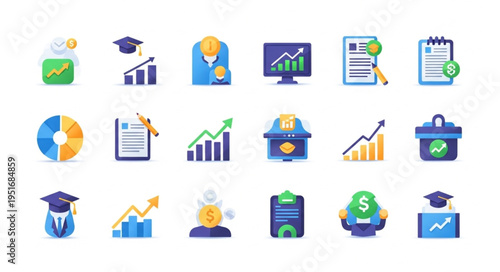 Financial Education and Business Growth Icons Set.