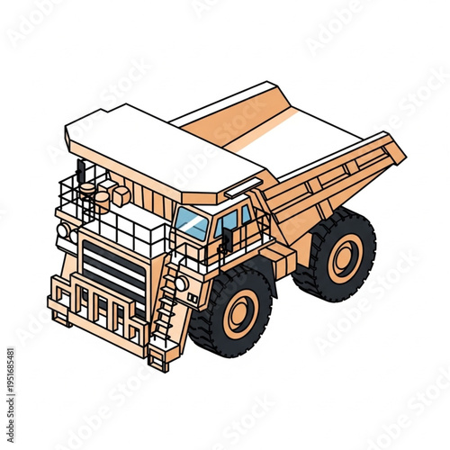 Isometric Illustration of a Heavy-Duty Mining Dump Truck.