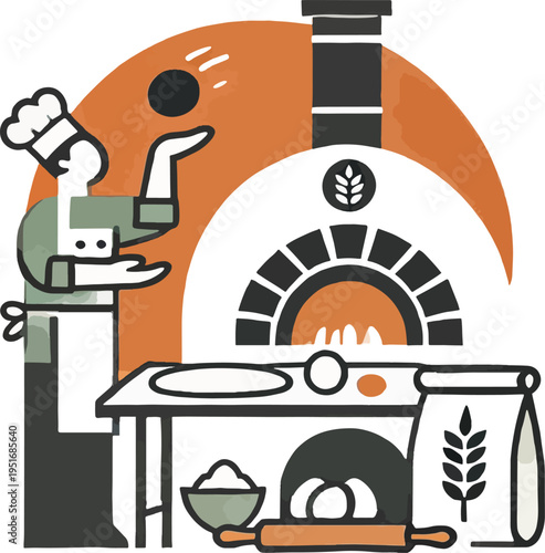 Baker Kneading Dough near Wood Fired Oven chef cooking