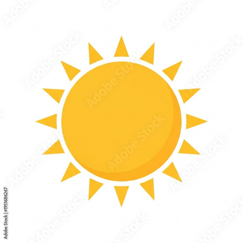 Simple yellow sun illustration with rays on white background  
