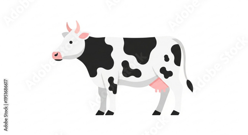 Cartoon cow illustration with black and white patches standing  