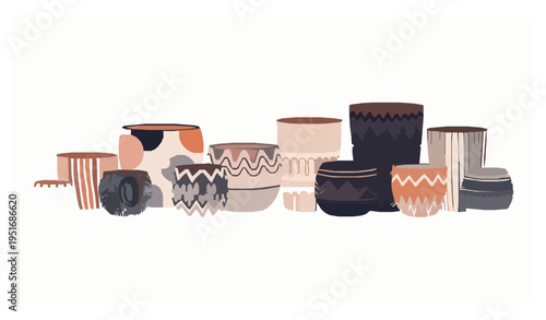 Decorative patterned flower pot collection vector with modern plant containers isolated on white