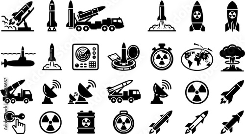 Nuclear Missile and Military Defense System Icon Set Collection
