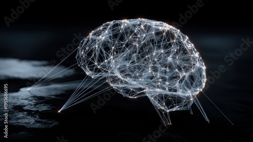Artificial Intelligence Brain Network Visualization Representing Data Processing and Neural Connections on Dark Background