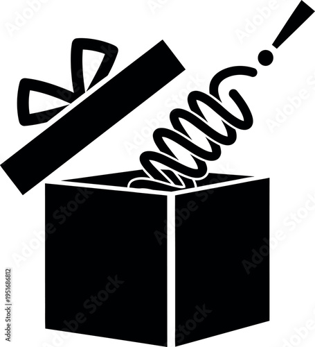 Surprise emerging from a box with a loud exclamation mark