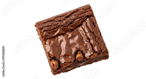 Foto Delicious chocolate brownie with caramel chips isolated PNG, rich dessert treat