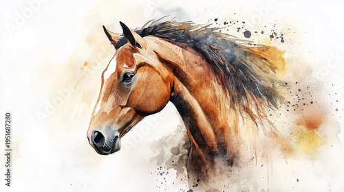 Horse in watercolor style. A vibrant watercolor painting of a horse