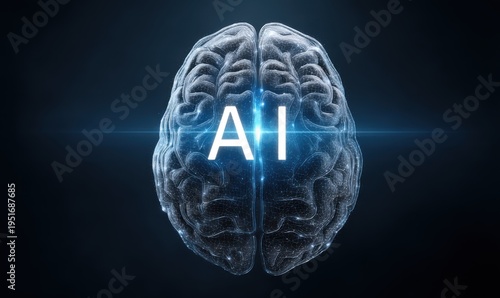 Artificial Intelligence Brain Concept with Futuristic Glow, Symbolizing Machine Learning and Neural Network Technology