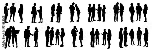 Business People Silhouettes Set – Communication, Meeting, Conversation Poses