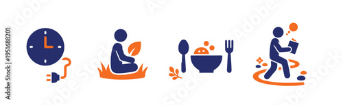 Healthy Eating Habits and Mindful Nutrition Icons Set