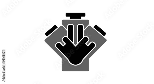 Abstract engine illustration in grayscale with artistic design and graphic simplicity