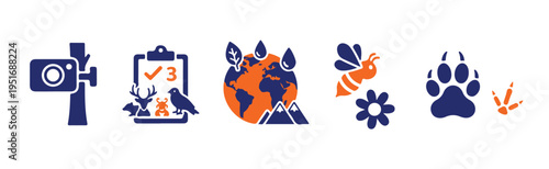 Environmental Observation and Wildlife Conservation Icons Collection