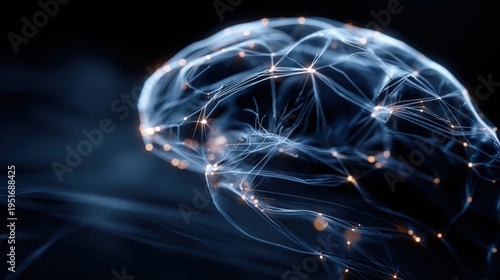 Abstract Neural Network Brain Connectivity Illustration Depicting Artificial Intelligence and Complex Data Processing on Dark Background