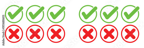 Right or Wrong Icons Green Tick Red Cross Circle Flat UI Symbols