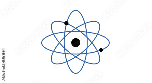 Atomic structure illustration representing scientific concepts and quantum mechanics on a white
