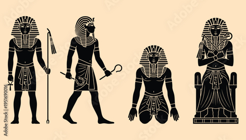 Ancient Egyptian Pharaoh Silhouette Collection Vector Illustrations