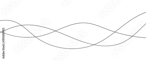 Curved lines. Abstract art background vector. A minimalist abstract image featuring multiple, interwoven, wavy lines in varying thicknesses .Black line wave in abstract style on white background.