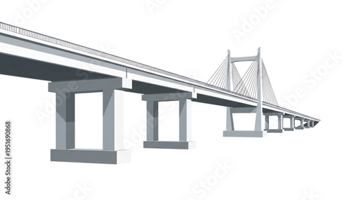 A vector graphic illustration of a modern cable-stayed bridge with pillars
