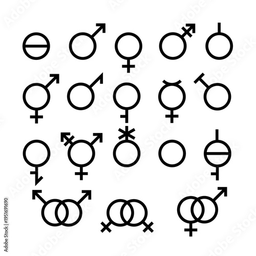 Gender Identity and Sexual Orientation Icon Set, Minimalist Line Art Diversity Symbols