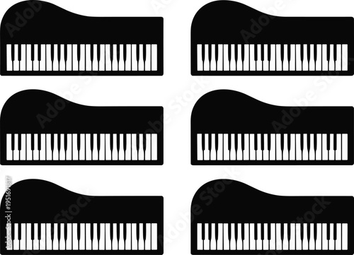 piano, keyboard, silhouette, music, instrument, keys, grand, melody, sound, classical, black, isolated, vector, illustration, set, collection, musical, design, audio, performance
